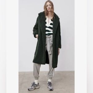 Zara Forest Green Long Teddy Coat XS